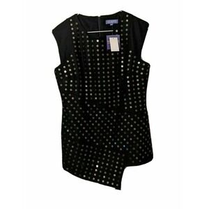Vivienne Tam Top Shirt Blouse Black Size 8 Sequin Asymmetric‎ Wool Blend NWT